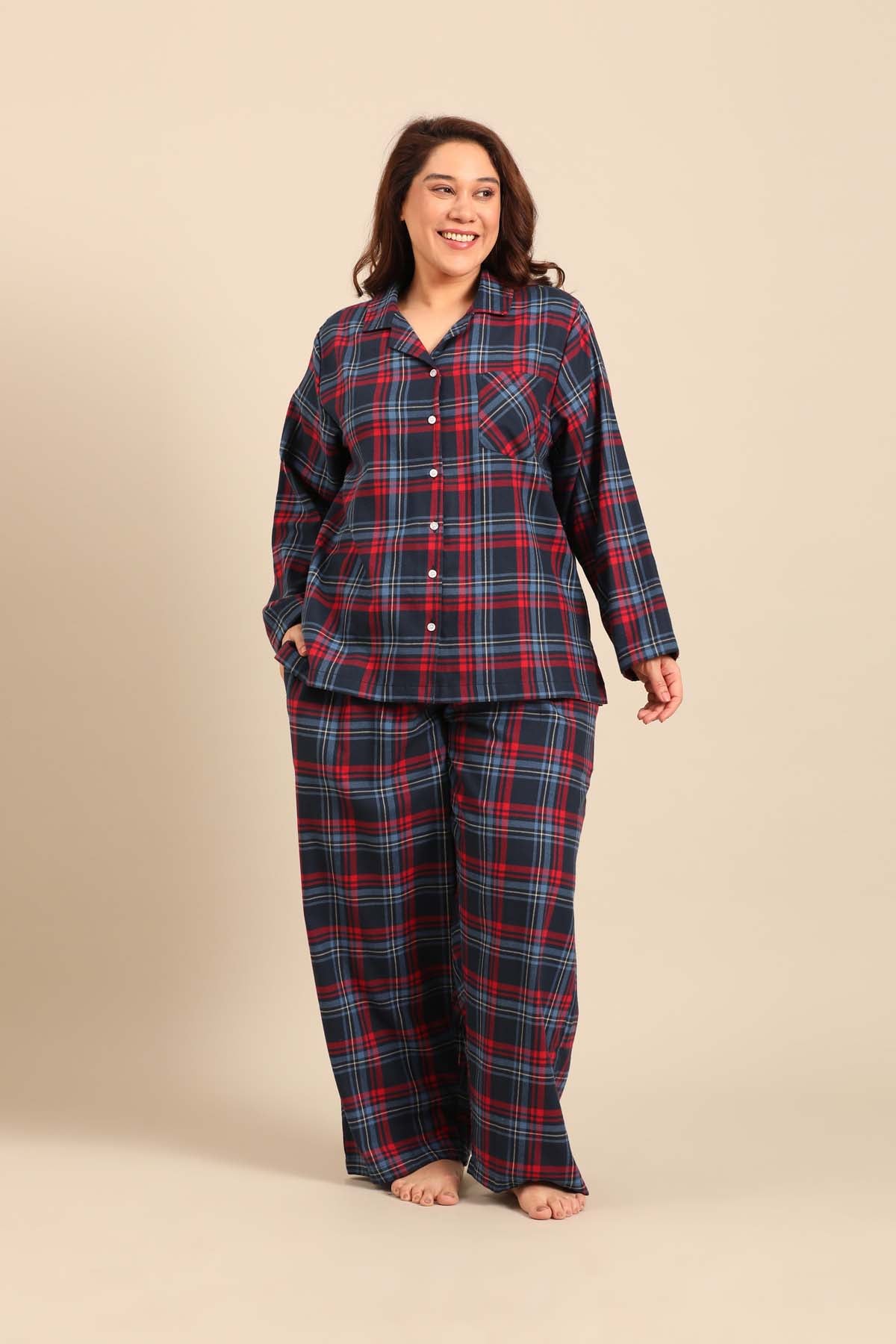 Elisa Plaid Cotton Twill Women's Curve Pajama Set - Full Sleeves