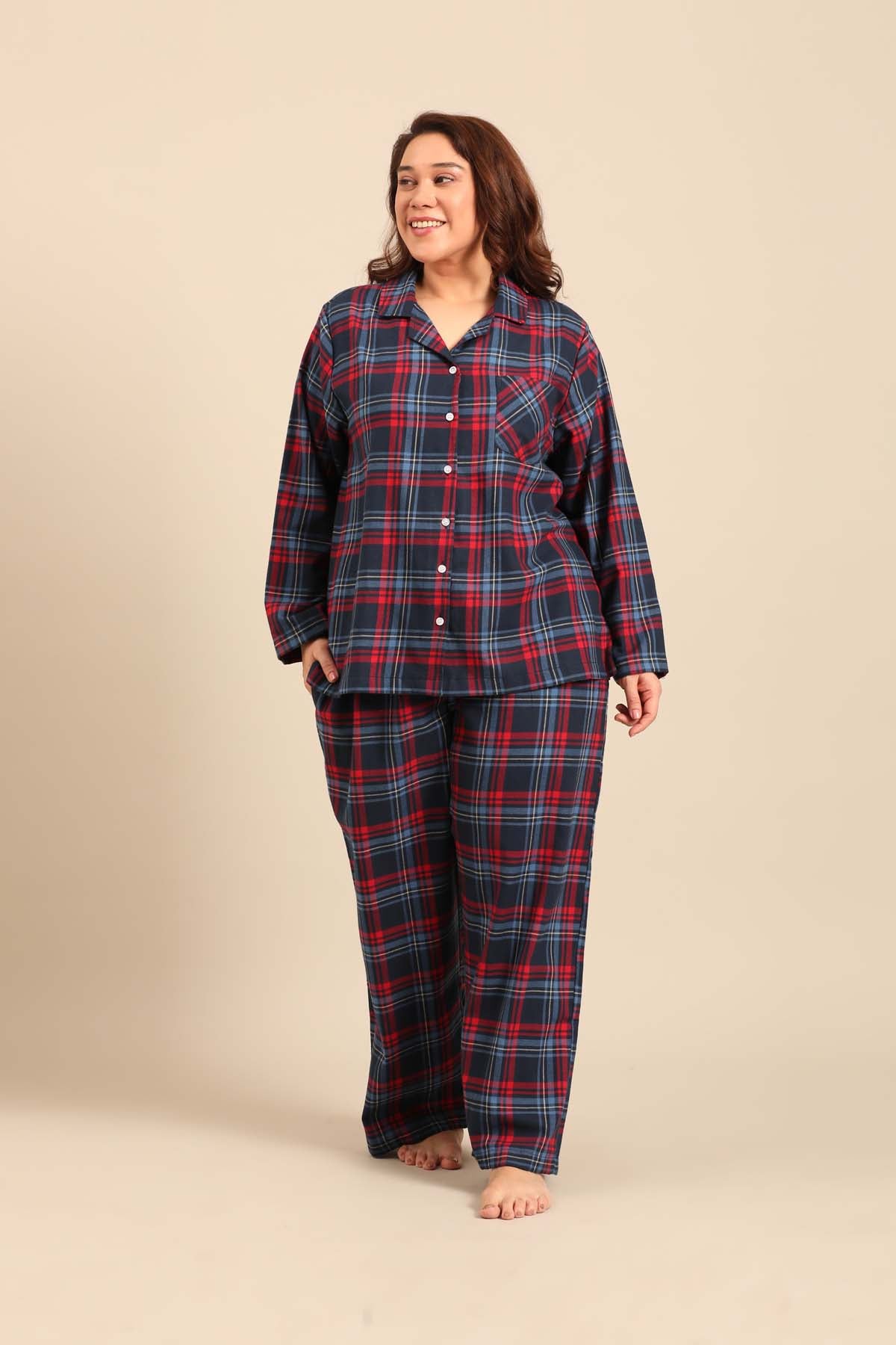 Elisa Plaid Cotton Twill Women's Curve Pajama Set - Full Sleeves