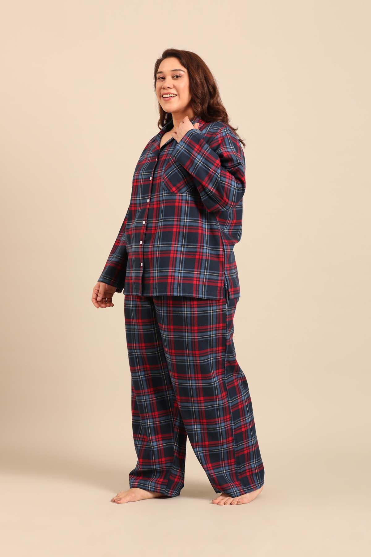 Elisa Plaid Cotton Twill Women's Curve Pajama Set - Full Sleeves