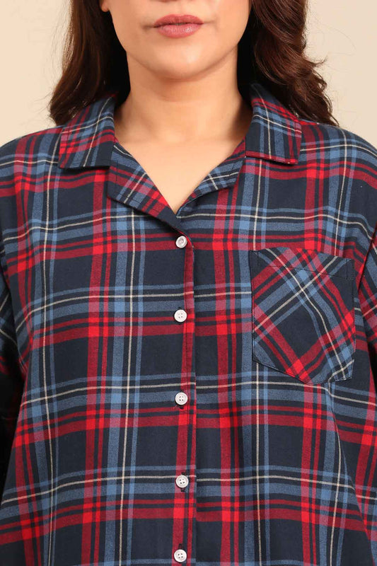 Elisa Plaid Cotton Twill Women's Curve Pajama Set - Full Sleeves