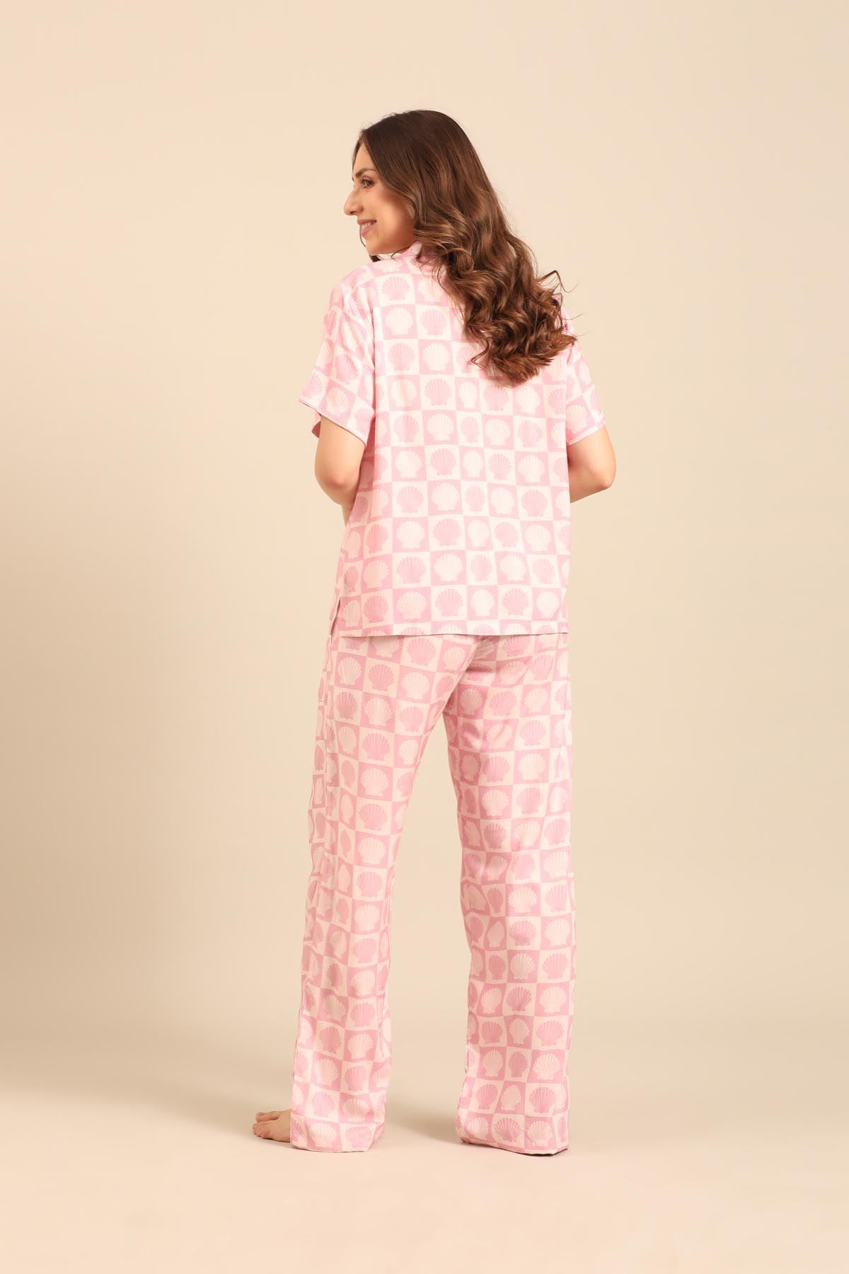 Moana Shells Viscose Women's Pajama Set - Half Sleeves