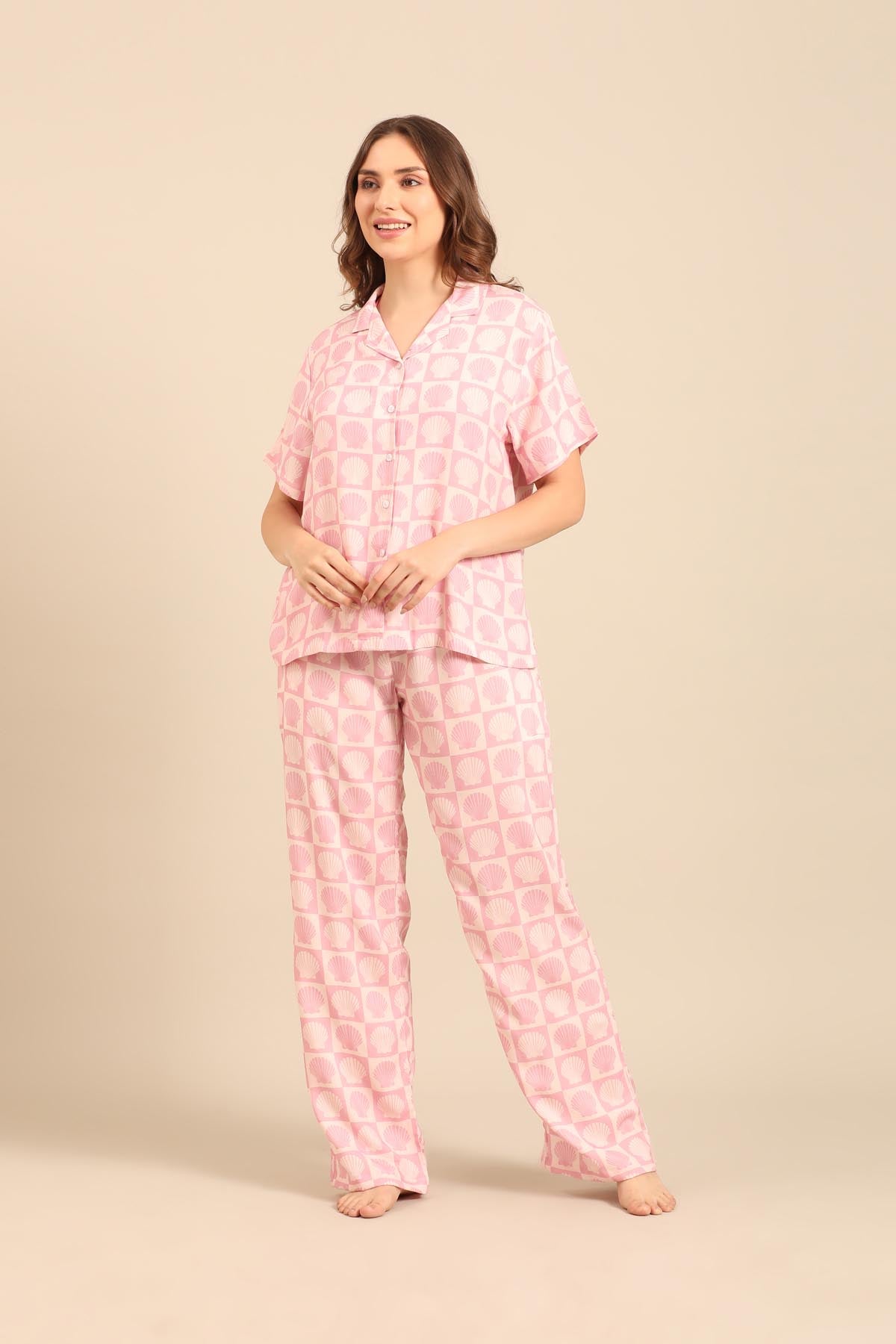 Moana Shells Viscose Women's Pajama Set - Half Sleeves