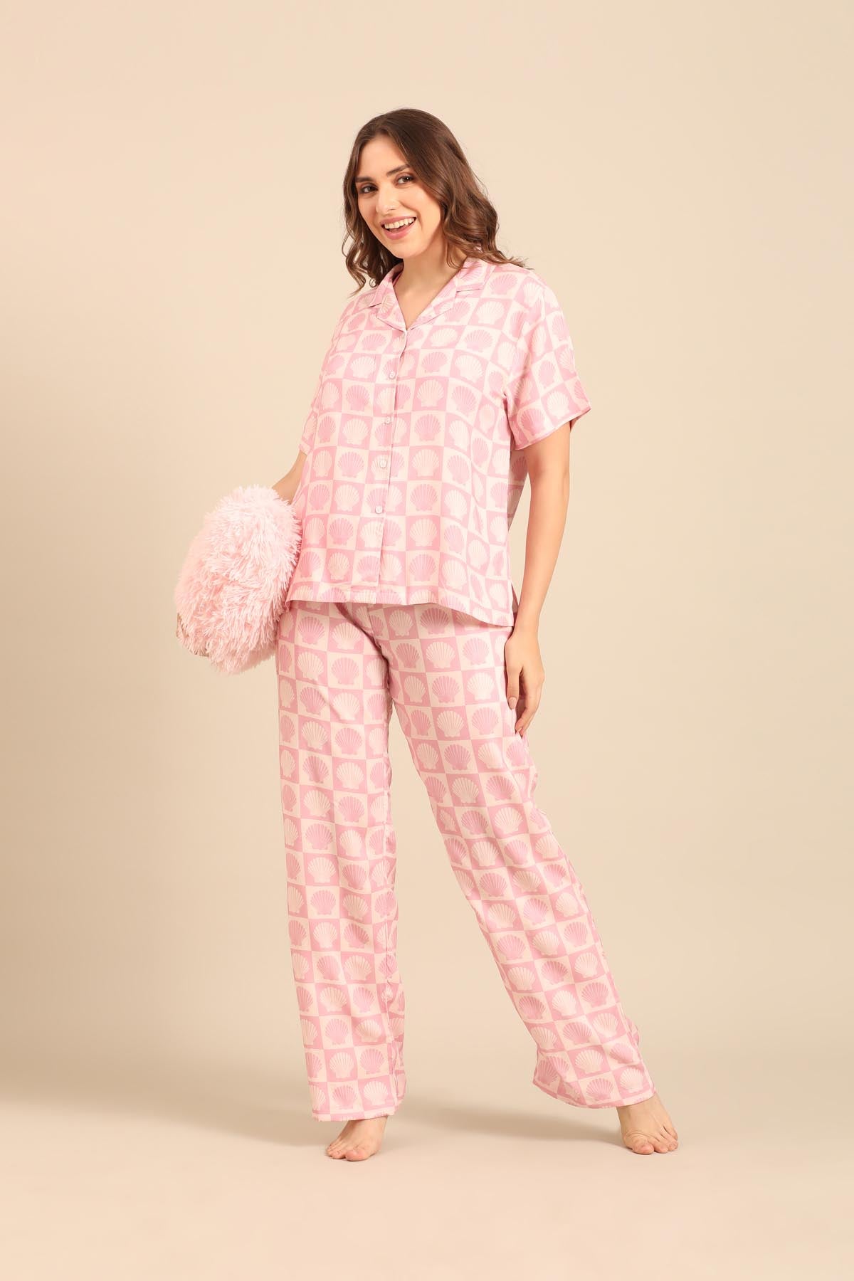 Moana Shells Viscose Women's Pajama Set - Half Sleeves
