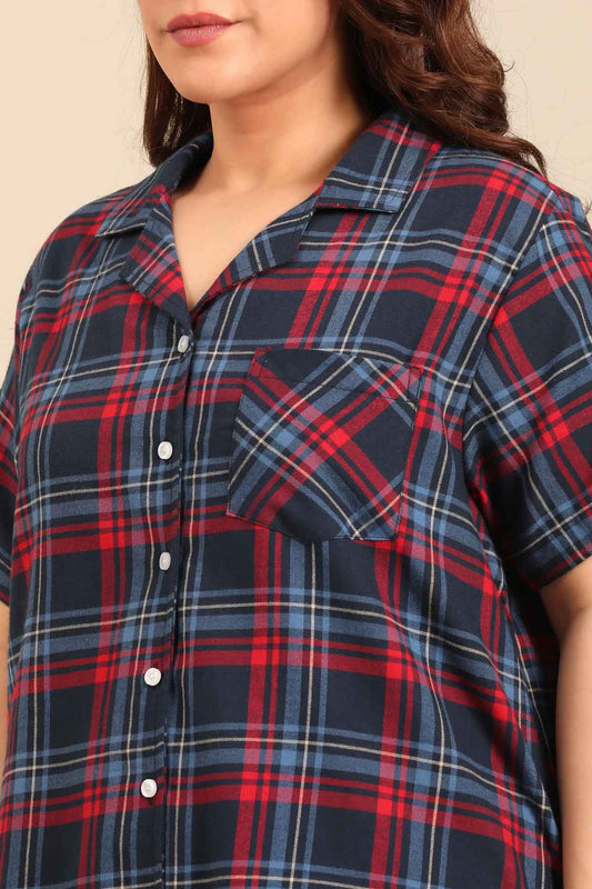 Elisa Plaid Cotton Twill Women's Curve Pajama Set - Half Sleeves