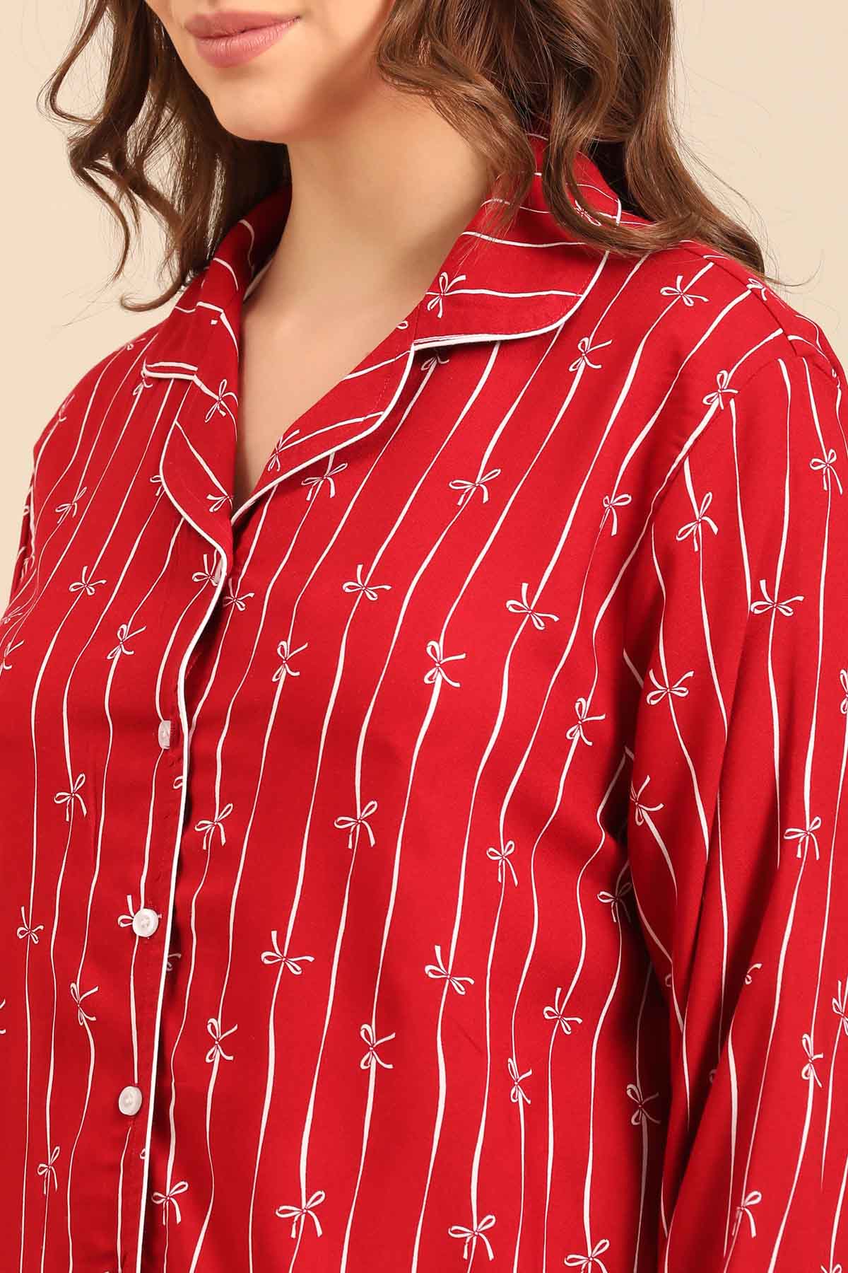 Scarlet Bows Viscose Women's Pajama Set - Full Sleeves
