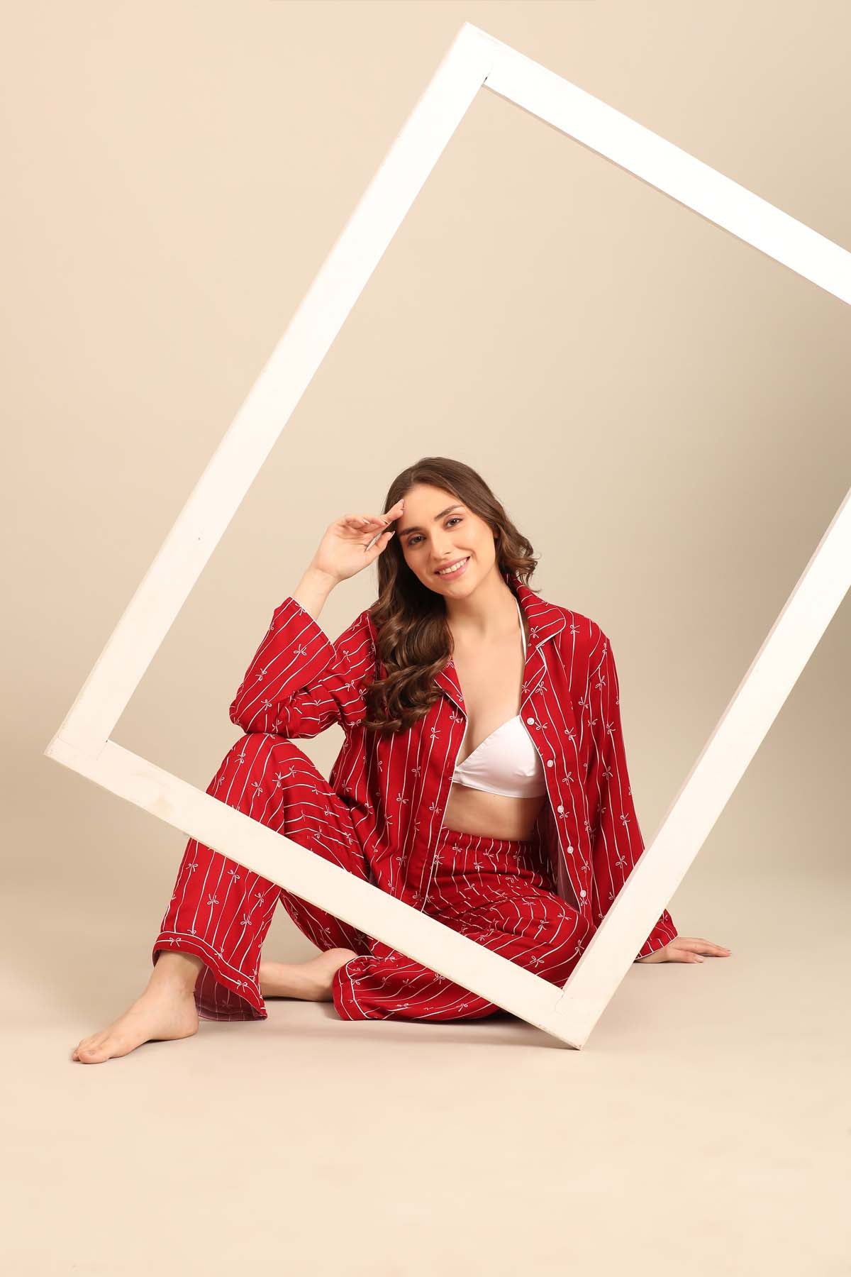 Scarlet Bows Viscose Women's Pajama Set - Full Sleeves