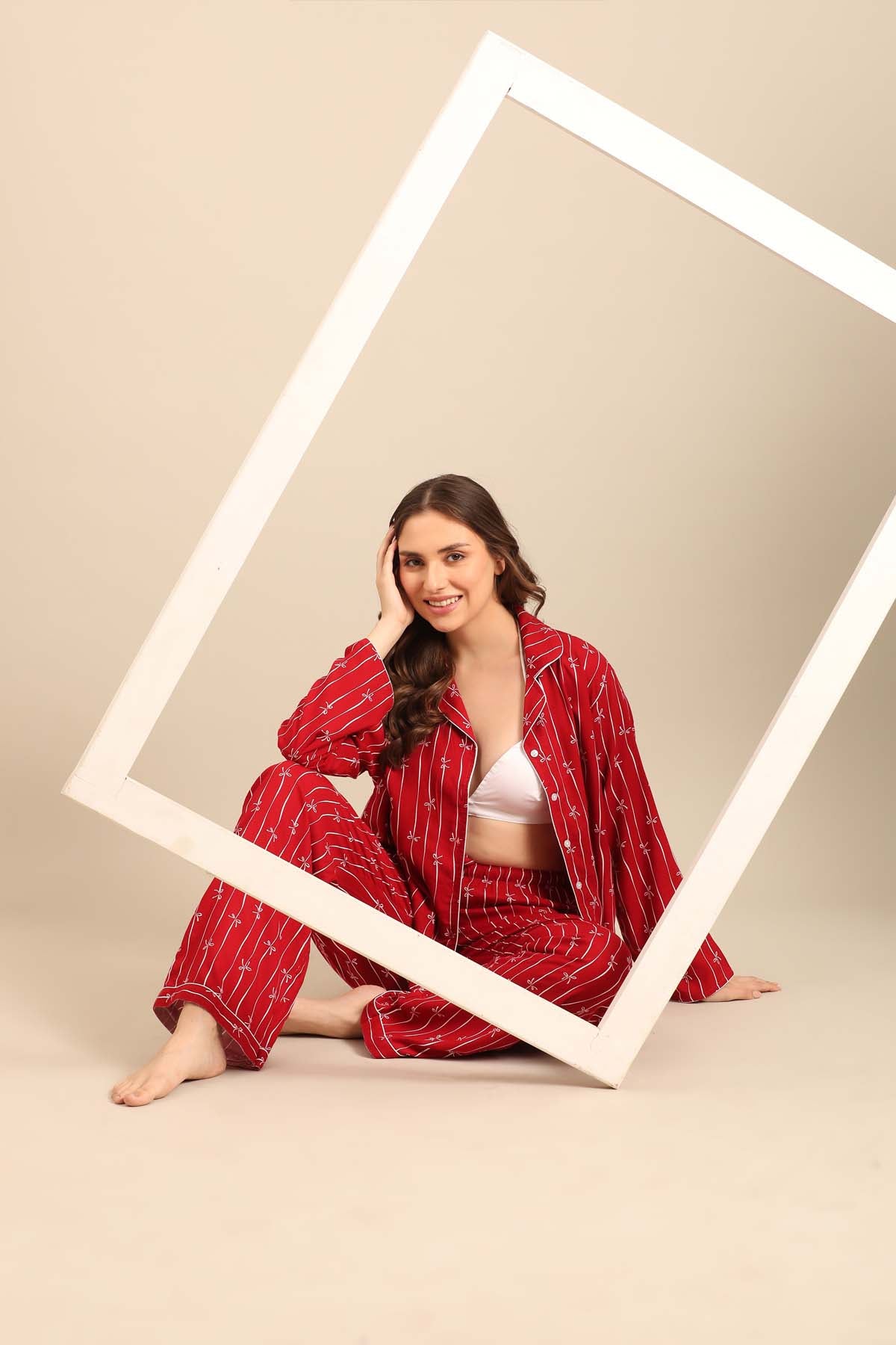 Scarlet Bows Viscose Women's Pajama Set - Full Sleeves