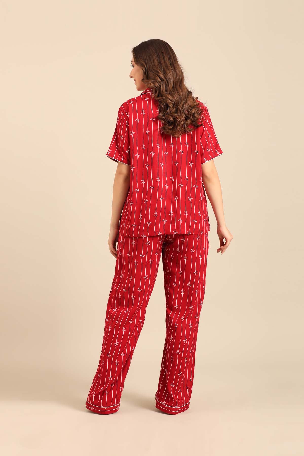 Scarlet Bows Viscose Women's Pajama Set - Half Sleeves