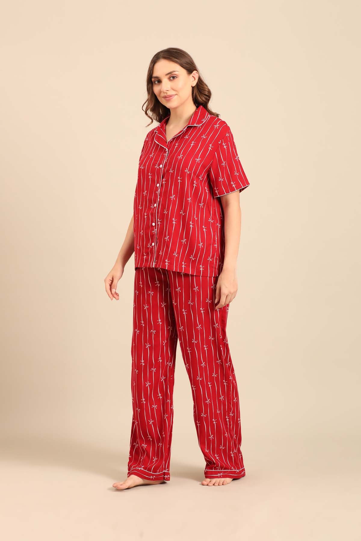 Scarlet Bows Viscose Women's Pajama Set - Half Sleeves
