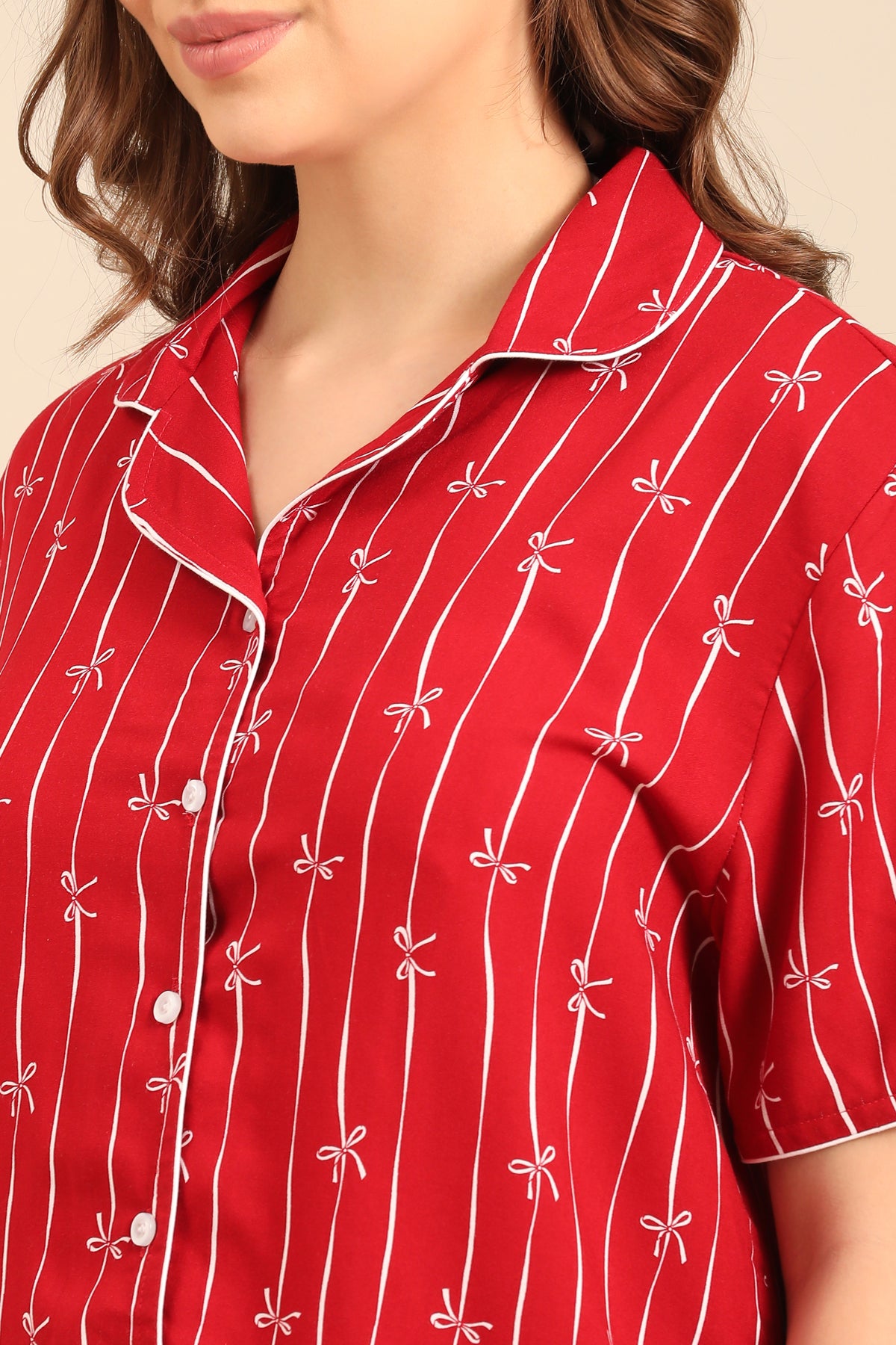 Scarlet Bows Viscose Women's Pajama Set - Half Sleeves