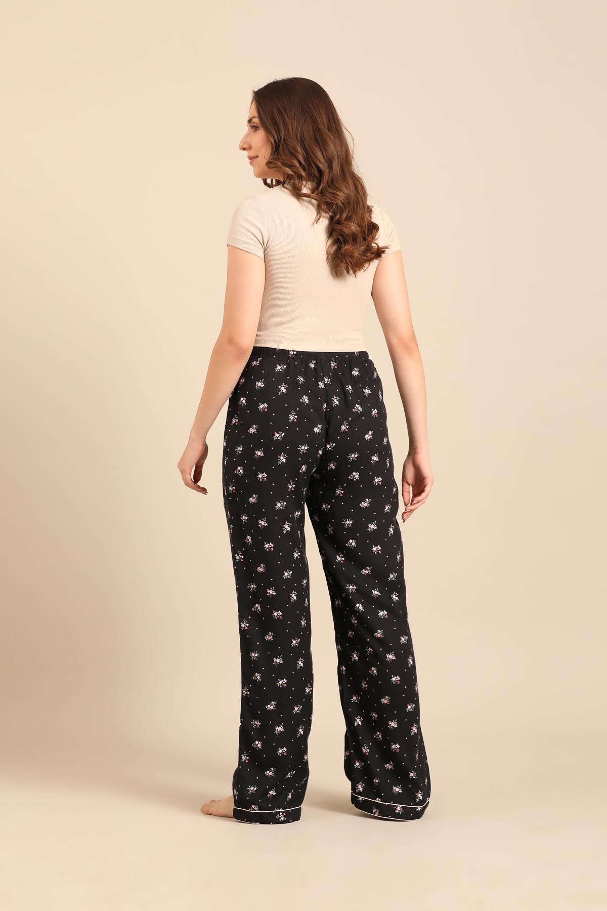 Kate Black Floral Viscose Women's Pajama Only