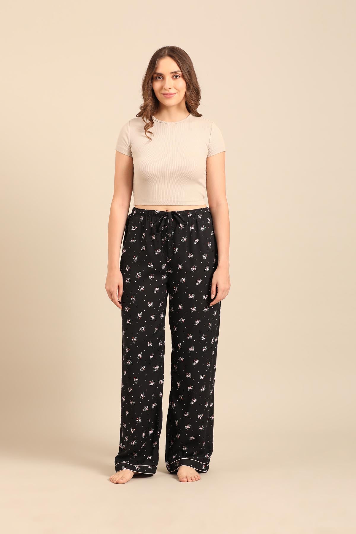 Kate Black Floral Viscose Women's Pajama Only