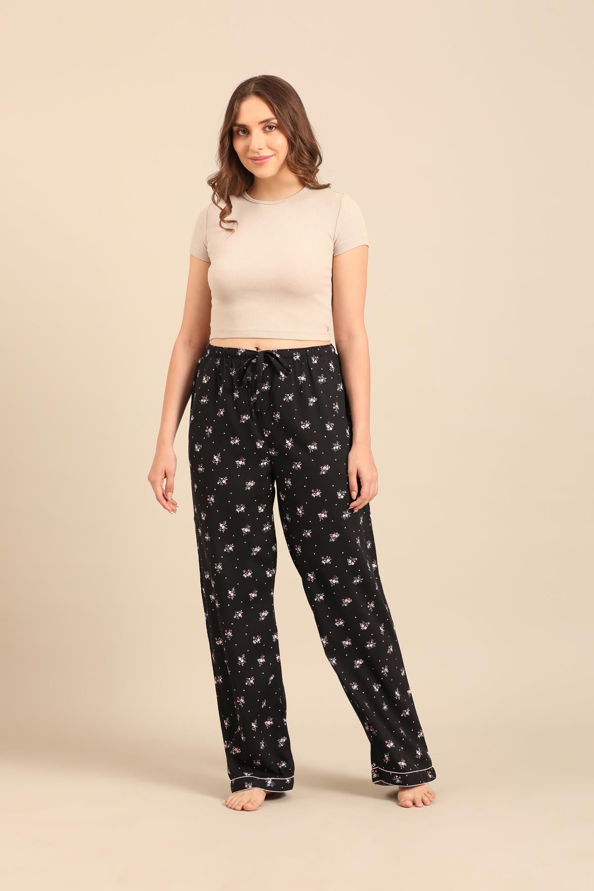 Kate Black Floral Viscose Women's Pajama Only