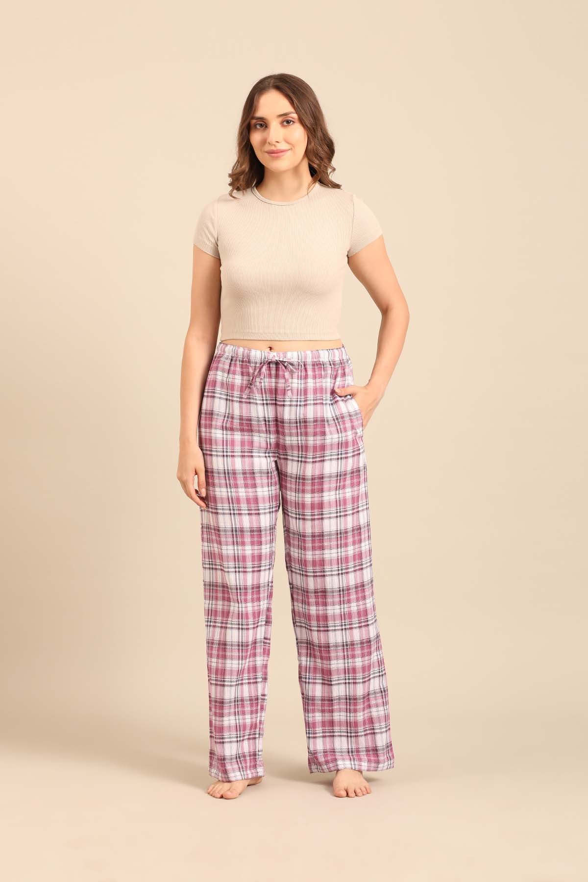 Violet Check Cotton Women's Pajama Only