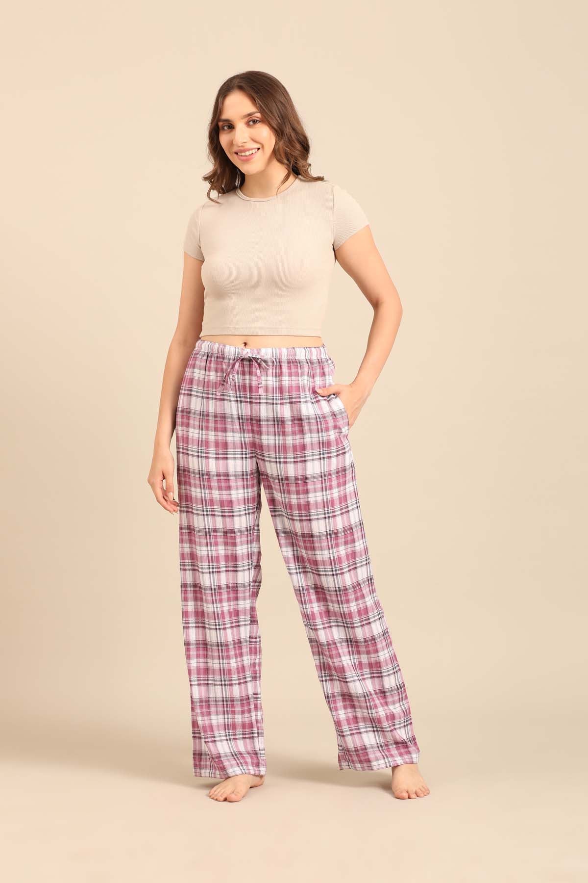 Violet Check Cotton Women's Pajama Only