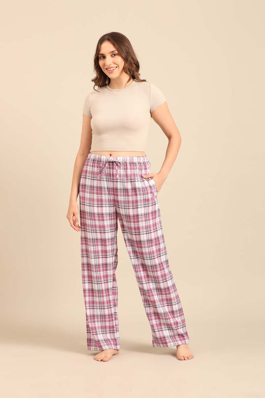 Violet Check Cotton Women's Pajama Only