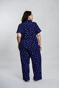 Navy Daphne Ditsy Printed Viscose Women's Curve Pajama Set- Half Sleeves