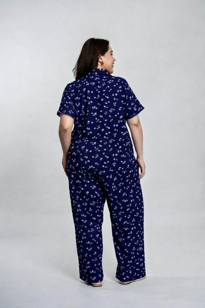 Daphne Ditsy Printed Cotton Blend Women's Curve Pajama Set- Half Sleeves