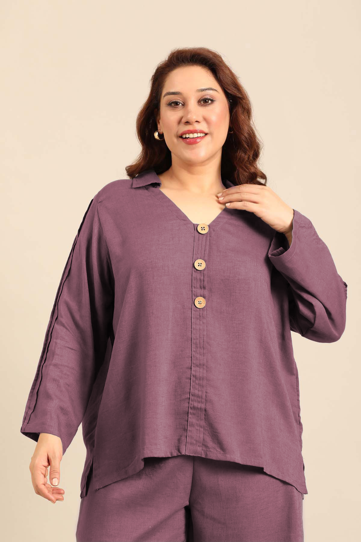 Kylie Mauve Linen Blend Women's Co-ord Set