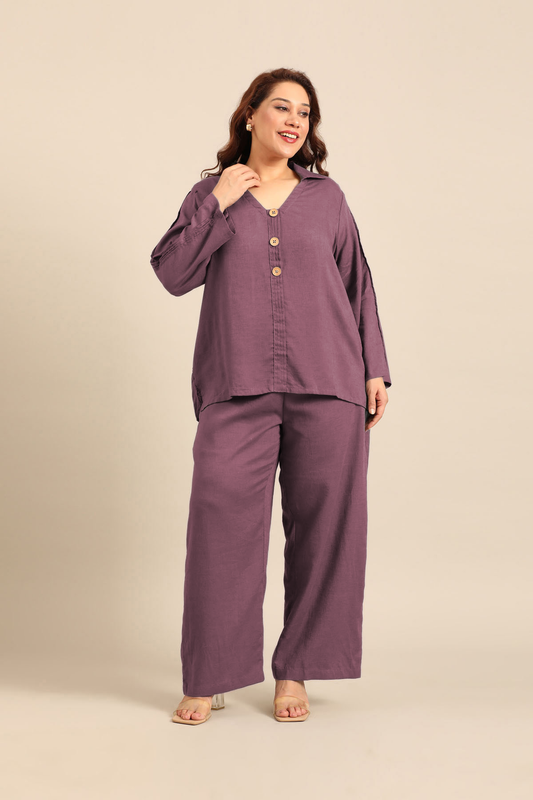 Kylie Mauve Linen Blend Women's Co-ord Set