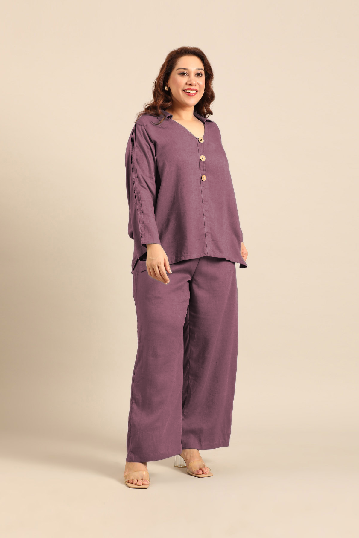 Kylie Mauve Linen Blend Women's Co-ord Set