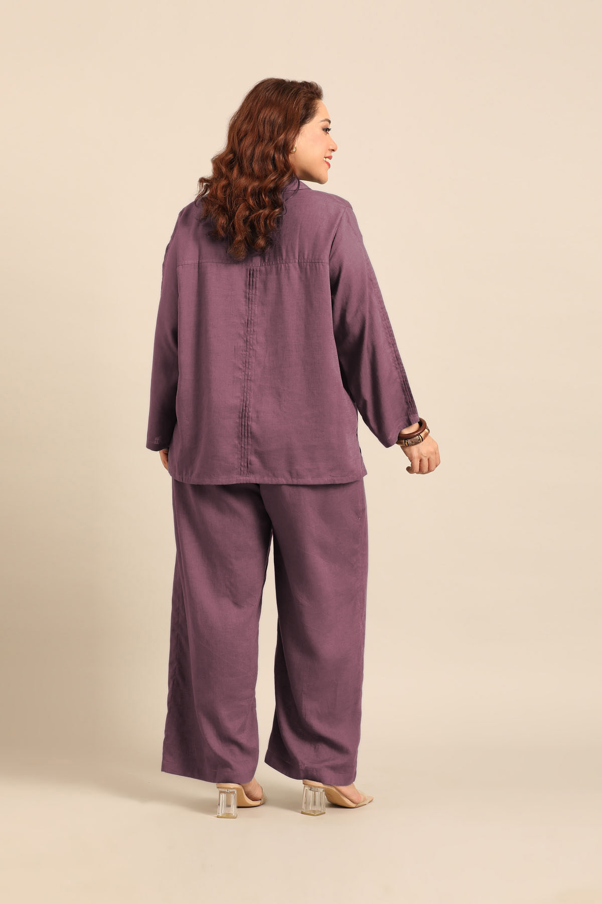 Kylie Mauve Linen Blend Women's Co-ord Set