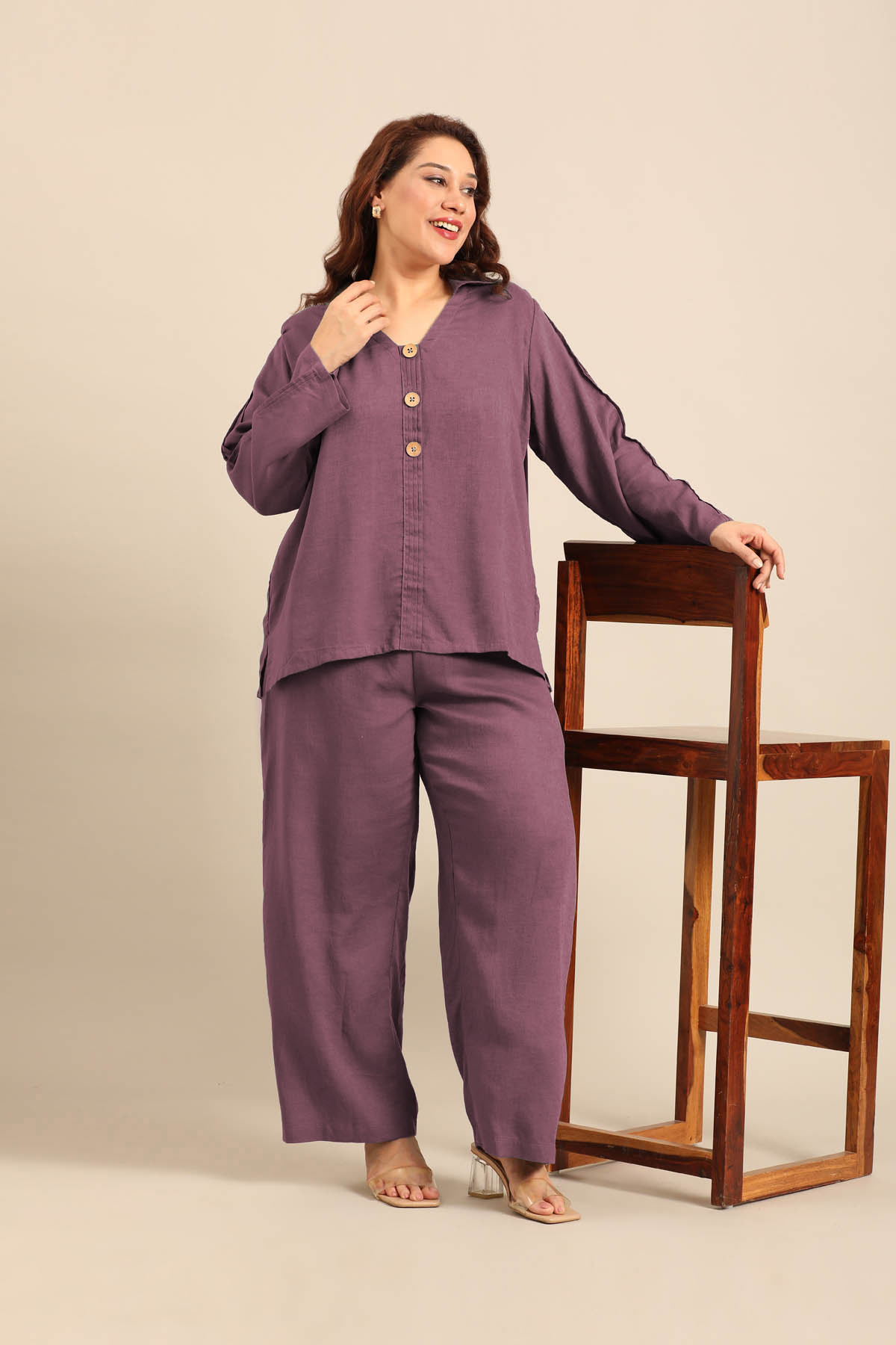 Kylie Mauve Linen Blend Women's Co-ord Set