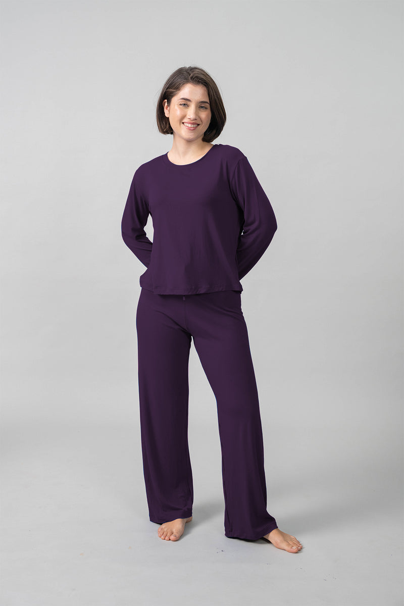 Merlot Lucy Butter-Soft Cotton Knit Women's Pajama Set- Full Sleeves