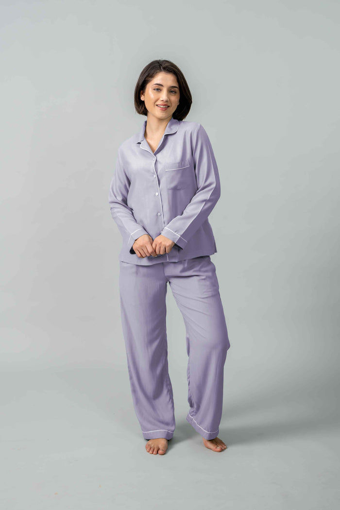 Emily Lilac Soft Cotton Women's Pajama Set - Full Sleeves