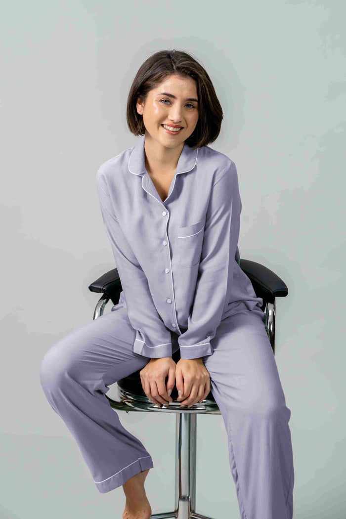Emily Lilac Soft Cotton Women's Pajama Set - Full Sleeves