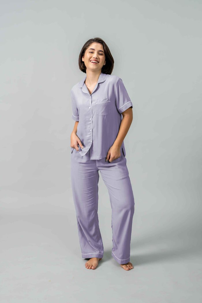 Emily Lilac Soft Cotton Women's Pajama Set - Half Sleeves