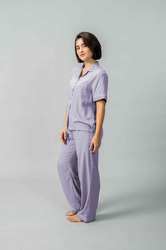 Emily Lilac Soft Cotton Blend Women's Pajama Set - Half Sleeves