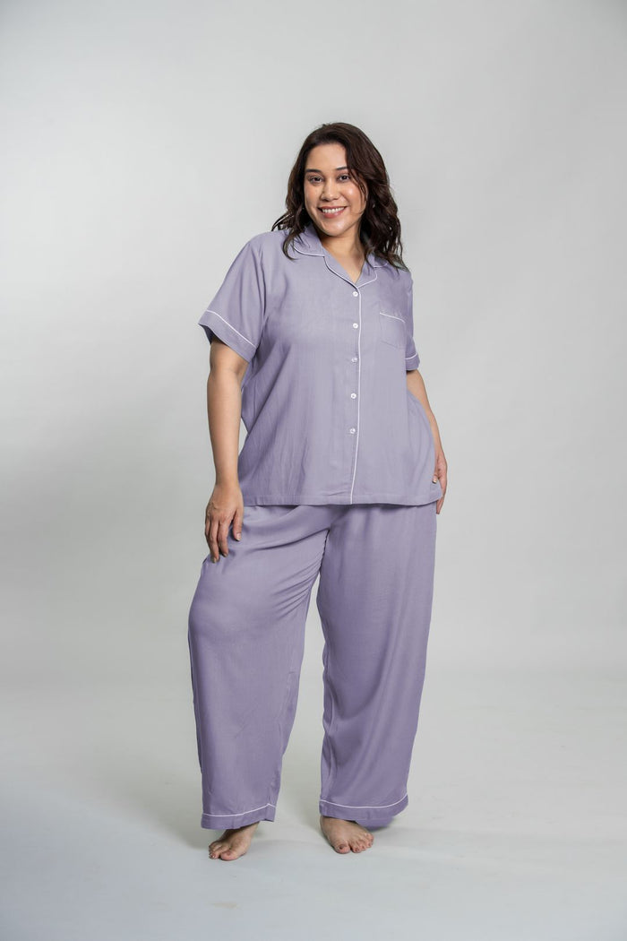 Emily Lilac Soft Cotton Women's Curve Pajama Set - Half Sleeves