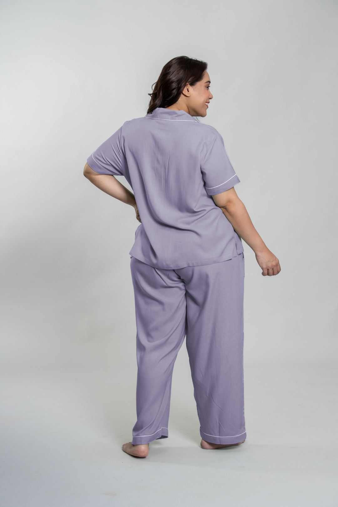 Emily Lilac Soft Cotton Women's Curve Pajama Set - Half Sleeves