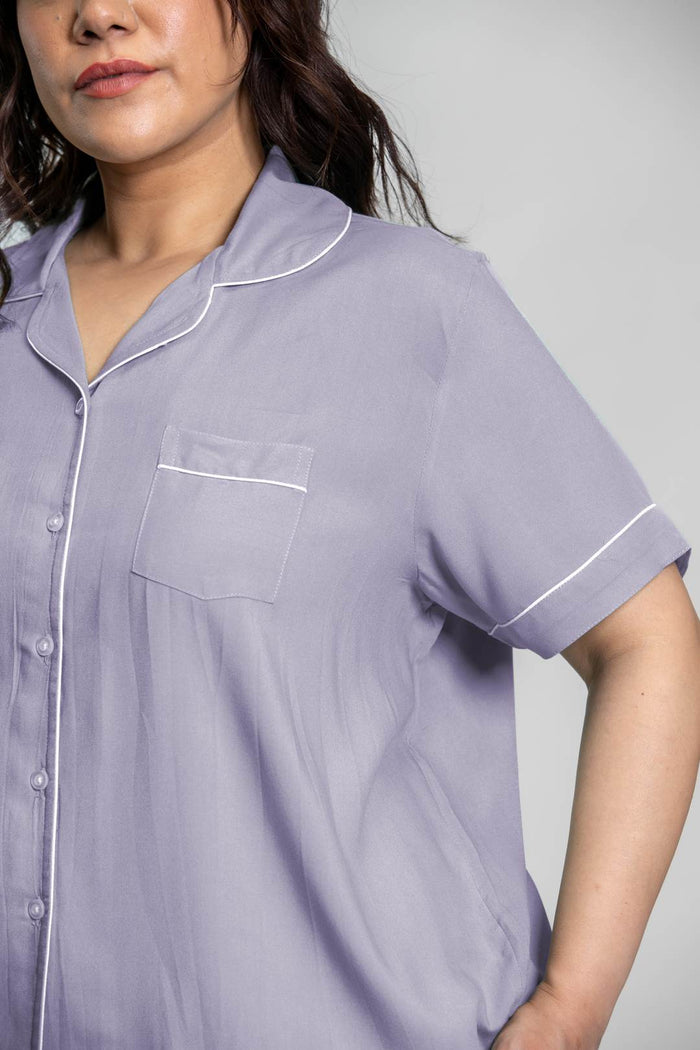 Emily Lilac Soft Cotton Women's Curve Pajama Set - Half Sleeves