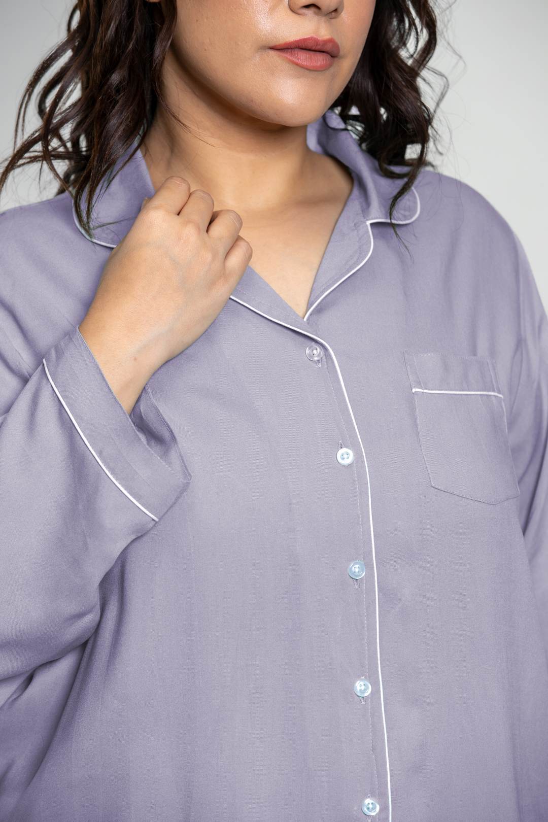Emily Lilac Soft Cotton Women's Curve Pajama Set - Full Sleeves