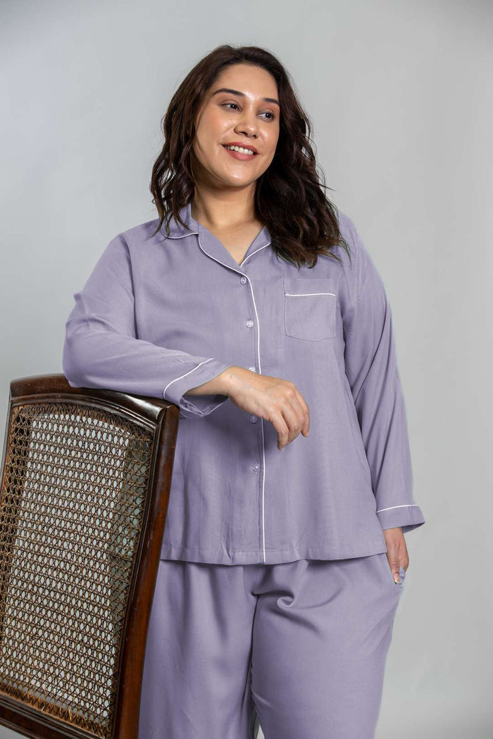 Emily Lilac Soft Cotton Women's Curve Pajama Set - Full Sleeves