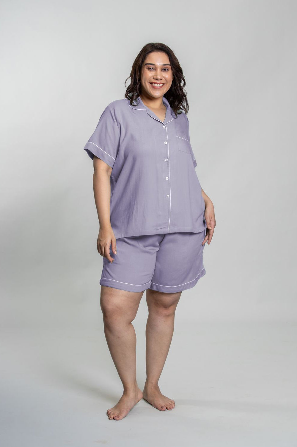 Emily Lilac Soft Cotton Women's Curve Shorts Set