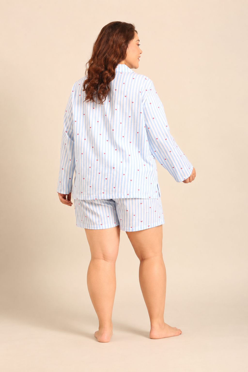 Lola Heart Cotton Twill Women's Curve Shorts Set - Full Sleeves