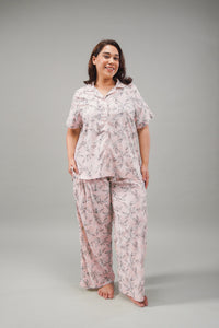 Anna Floral Cotton Blend Women's Curve Pajama Set - Half Sleeves