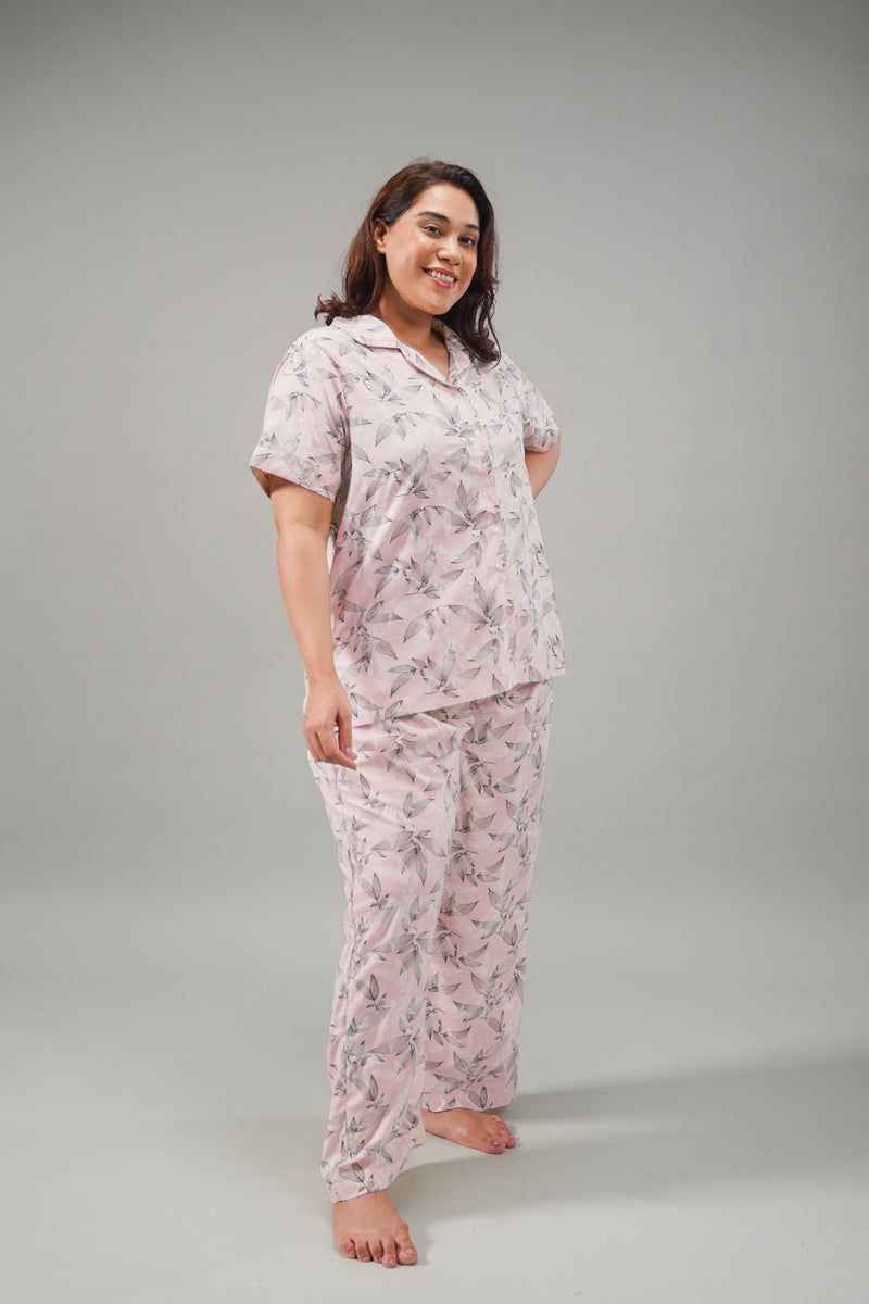 Anna Floral Cotton Blend Women's Curve Pajama Set - Half Sleeves