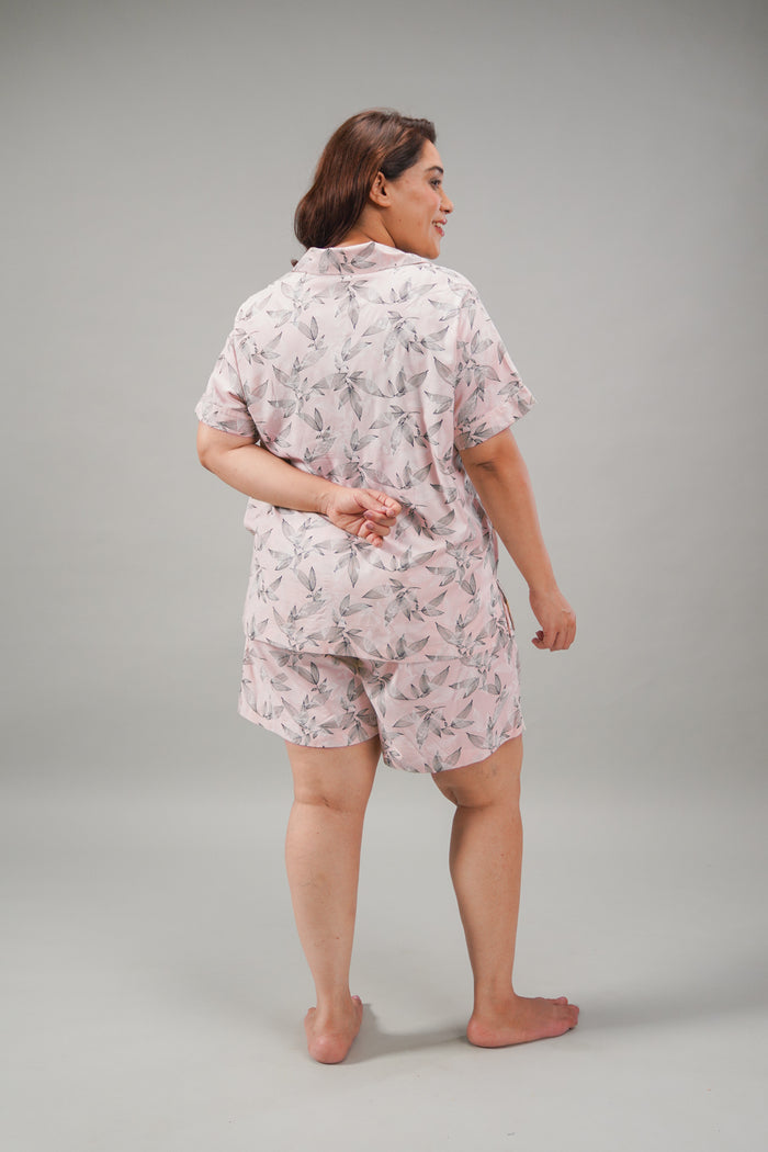 Anna Floral Cotton Blend Women's Curve Shorts Set - Half Sleeves