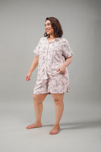 Anna Floral Cotton Blend Women's Curve Shorts Set - Half Sleeves
