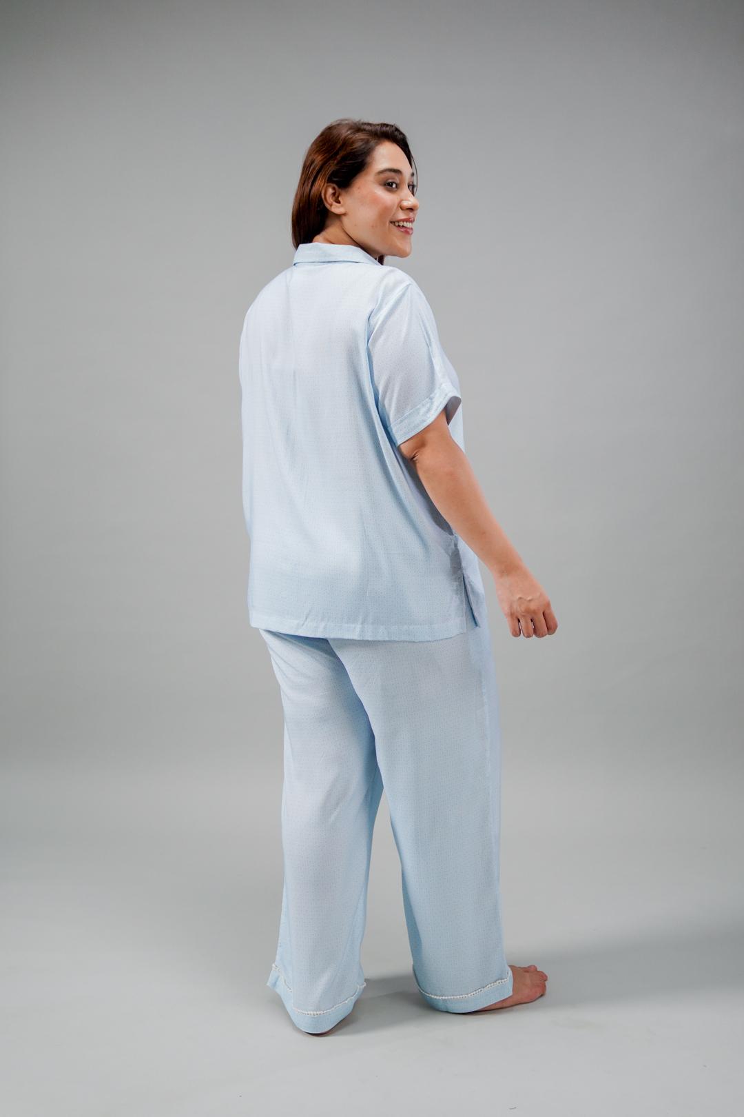 Seaside Blue Cotton Women's Curve Pajama Set