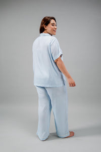 Seaside Blue Cotton Women's Curve Pajama Set