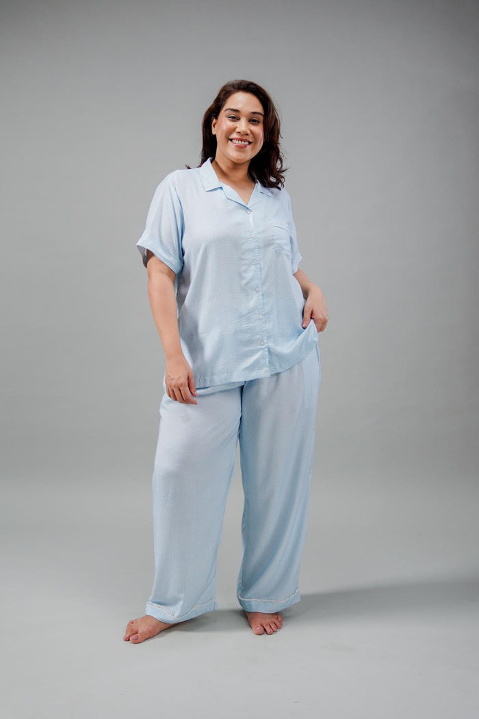 Seaside Blue Cotton Women's Curve Pajama Set