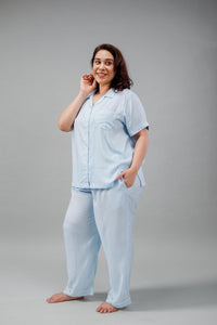Seaside Blue Cotton Women's Curve Pajama Set