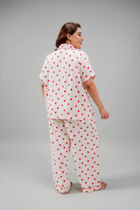 Sweetheart Print Viscose Women's Curve Pajama Set - Half Sleeves