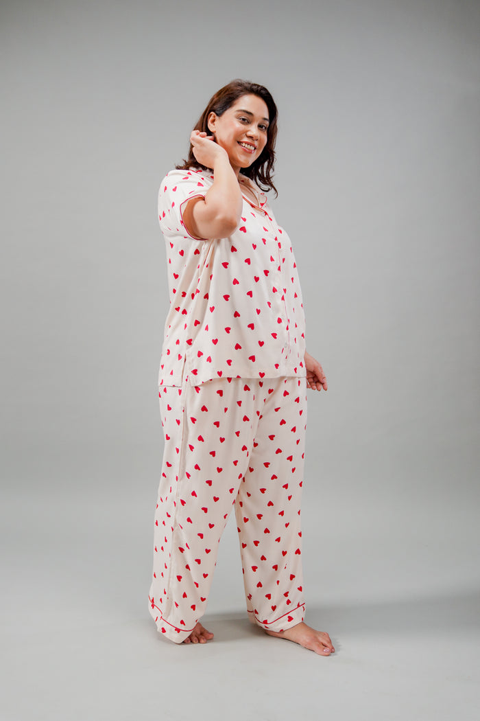 Sweetheart Print Viscose Twill Women's Curve Pajama Set