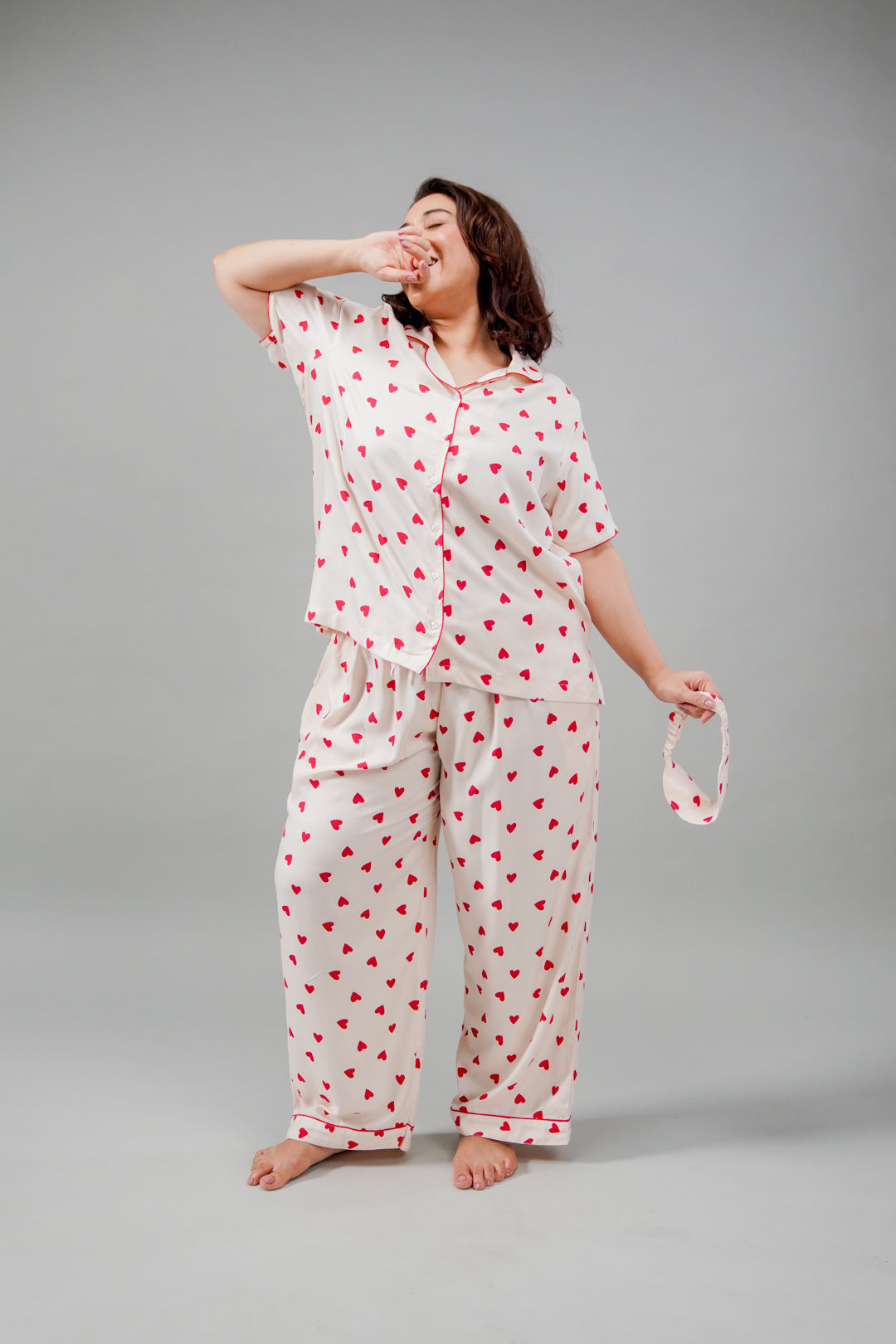 Sweetheart Print Viscose Twill Women's Curve Pajama Set